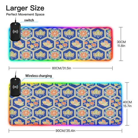 Butterfly Flower Wireless Charging Mouse Pad for Mobile Phone Extra Large Gaming Mousepad with 13 Lighting Modes Computer Mat for Gaming MacBook PC Laptop Desk Home Office