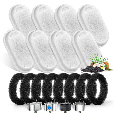 Monsin Cat Water Fountain Filters, 8 Pack, Stainless Steel 67oz/2L Compatible, Triple Filtration System, Removes Impurities, 8 Pieces