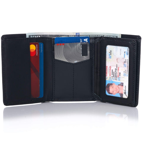 Alpine Swiss RFID Mens Theo Trifold Wallet Deluxe Capacity With Divided Bill Section Camden Collection Smooth Finish Black