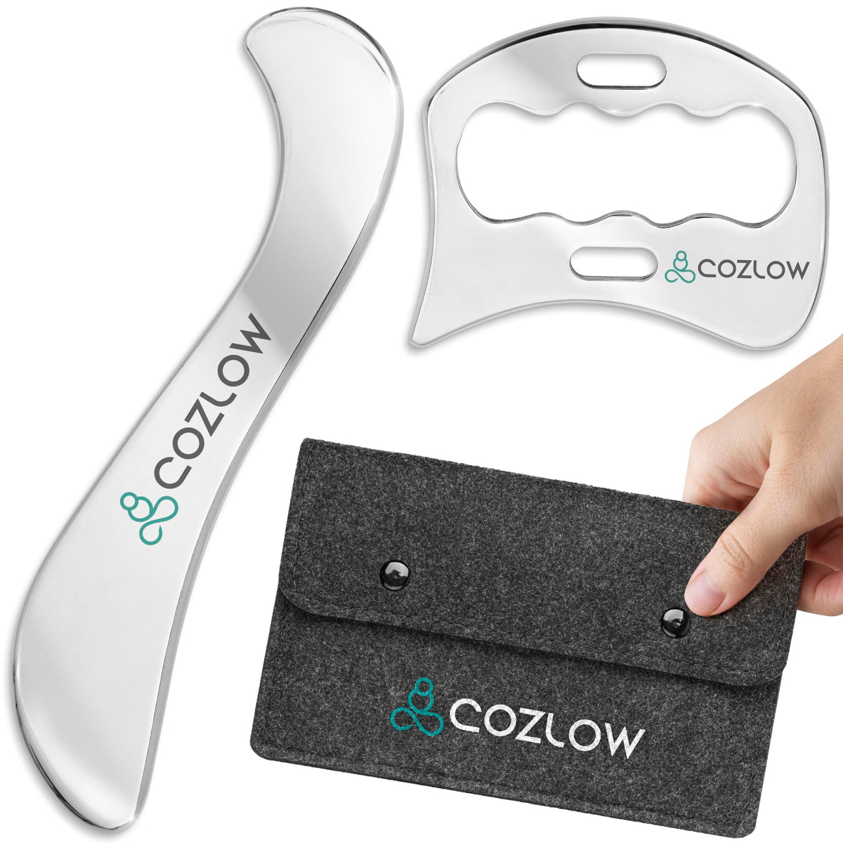 2-in-1 Stainless Steel Muscle Scraper Tool Set for IASTM Therapy - Skin Scraping Massage Tools for Soft Tissue Mobilization - Deep Tissue Gua Sha for Arms, Legs & Back - by Cozlow