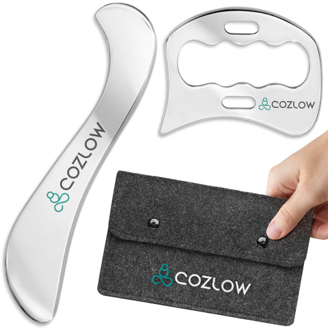 2-in-1 Stainless Steel Muscle Scraper Tool Set for IASTM Therapy - Skin Scraping Massage Tools for Soft Tissue Mobilization - Deep Tissue Gua Sha for Arms, Legs & Back - by Cozlow