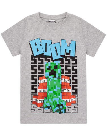 Minecraft T Shirt Boys Charged Creeper Short Sleeve Grey Top Merchandise 7-8 Years