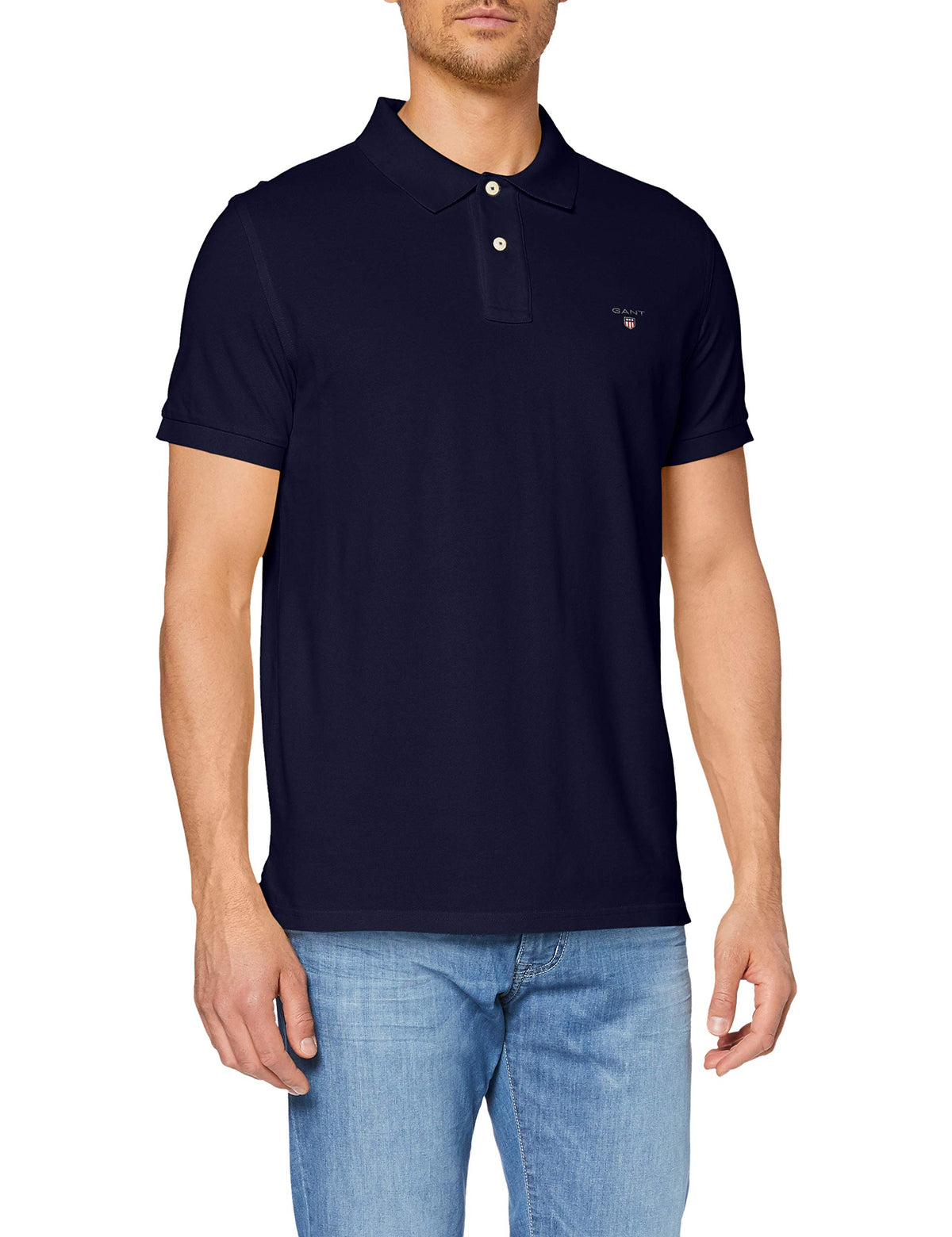 Gant Men's Solid Pique Ss Rugger Regular Fit Short Sleeve Polo Shirts, Blue (Evening Blue), S (Manufacturer Size: S)