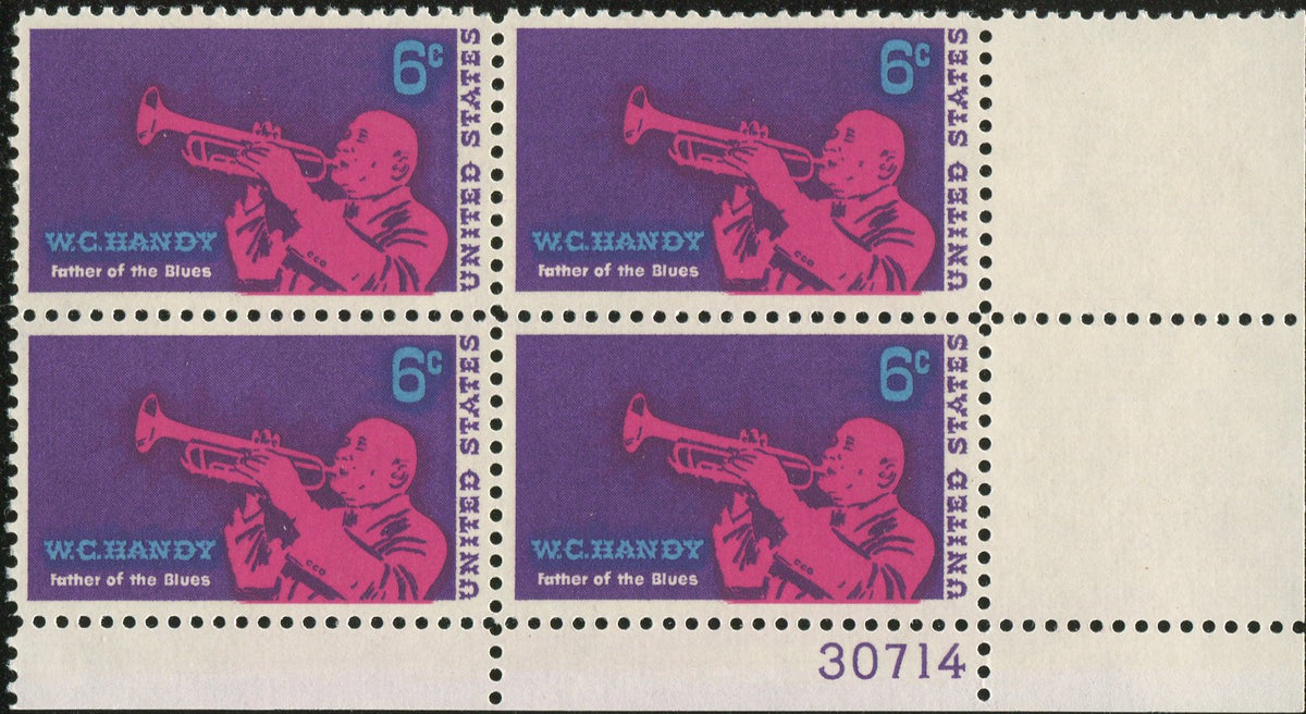 #1372 - 1969 6c W. C. Handy Postage Stamp Numbered Plate Block (4)