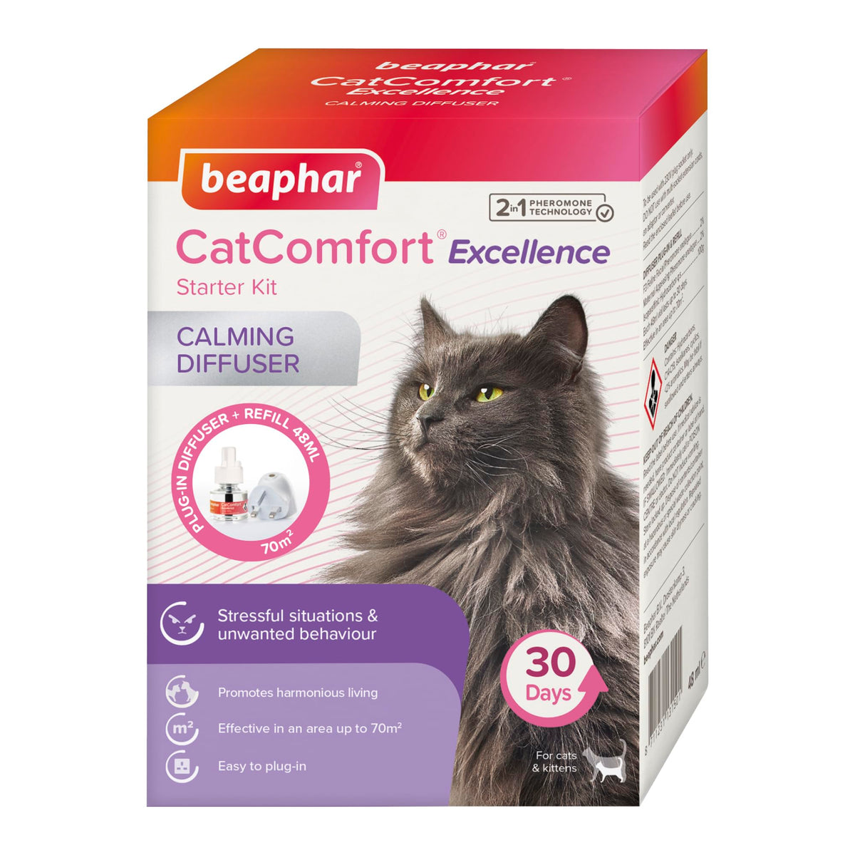 Beaphar - CatComfort Excellence - Calming Diffuser for Cats - Plug-In & Refill - Optimises Feelings of Reassurance & Well-Being - Promotes Harmonious Living - Covers 70m² Area - Lasts Up To 30 Days