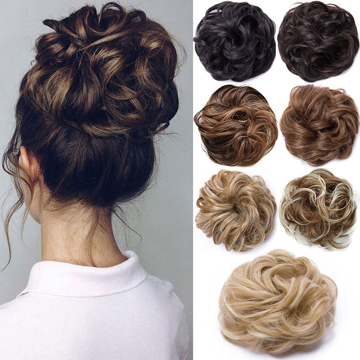 Messy Hair Scrunchies Hair Bun Extensions Curly Wavy Hair Pieces For Women Updo Ponytail Hair Extensions Hair Donut Hair Chignons Hair Accessories - Natural Black