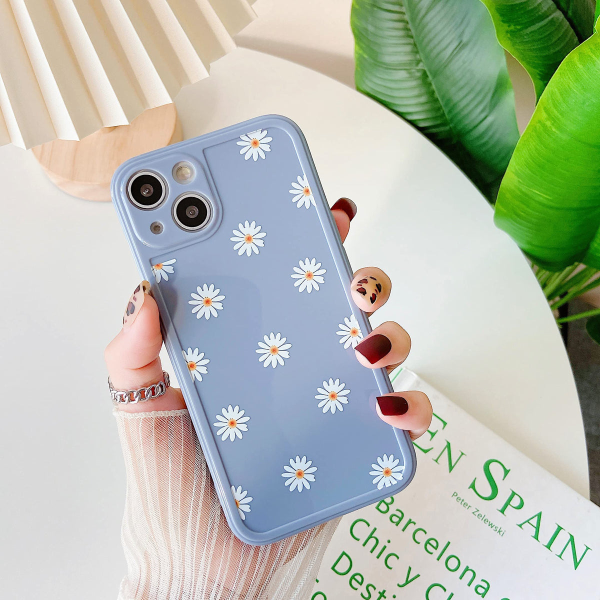 ZTOFERA TPU Back Case for iPhone 13, Daisy Pattern Glossy Soft Silicone Case, Slim Lightweight Protective Bumper Cover for iPhone 13 (6.1") - Grey