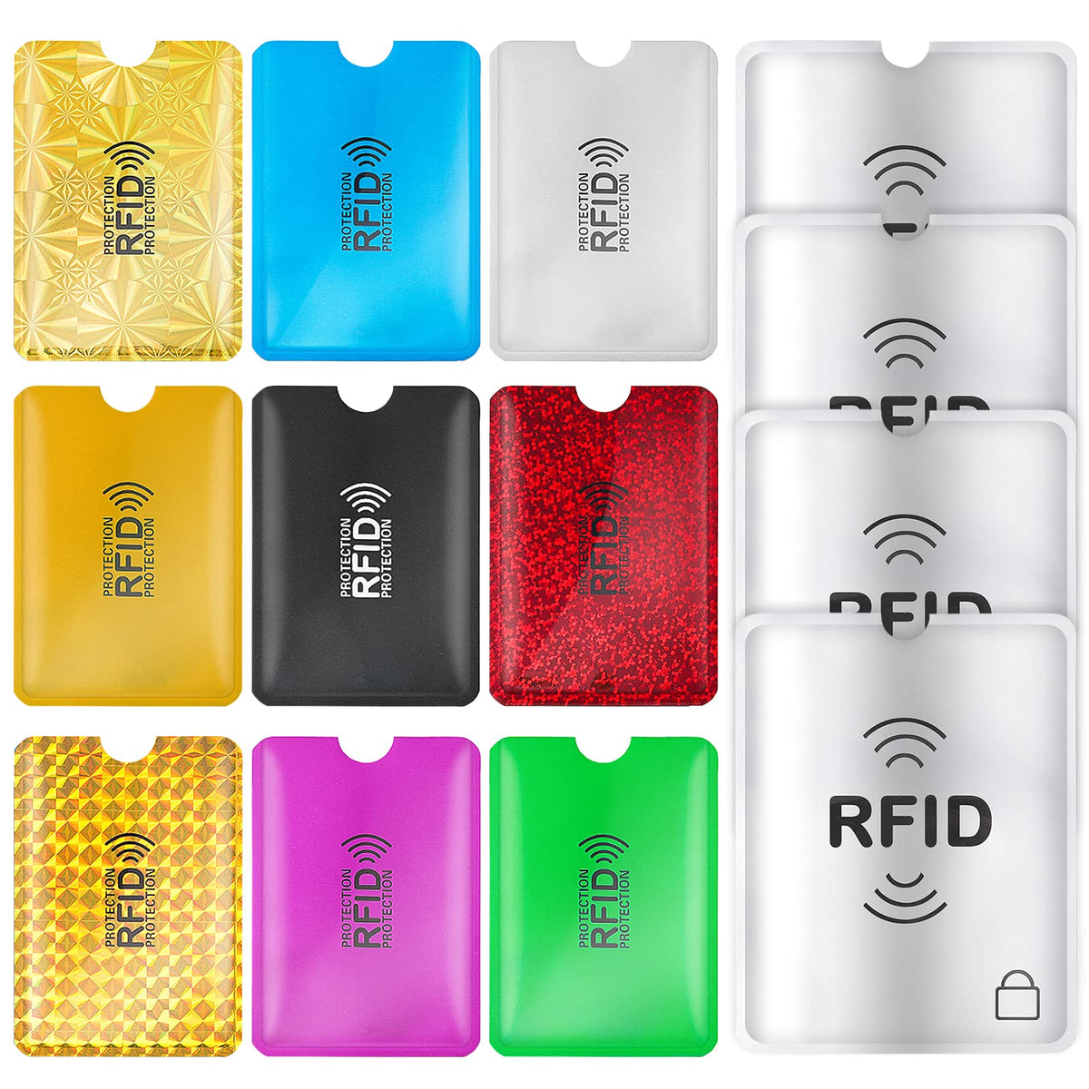 13Pcs RFID Blocking Sleeves Envelopes, 9Pcs Credit Card Holders & 4 Pcs Passport Protectors, Identity Theft Protection Secure Sleeves Set, Waterproof Aluminum Foil Slim Design Easily Into Your Wallet