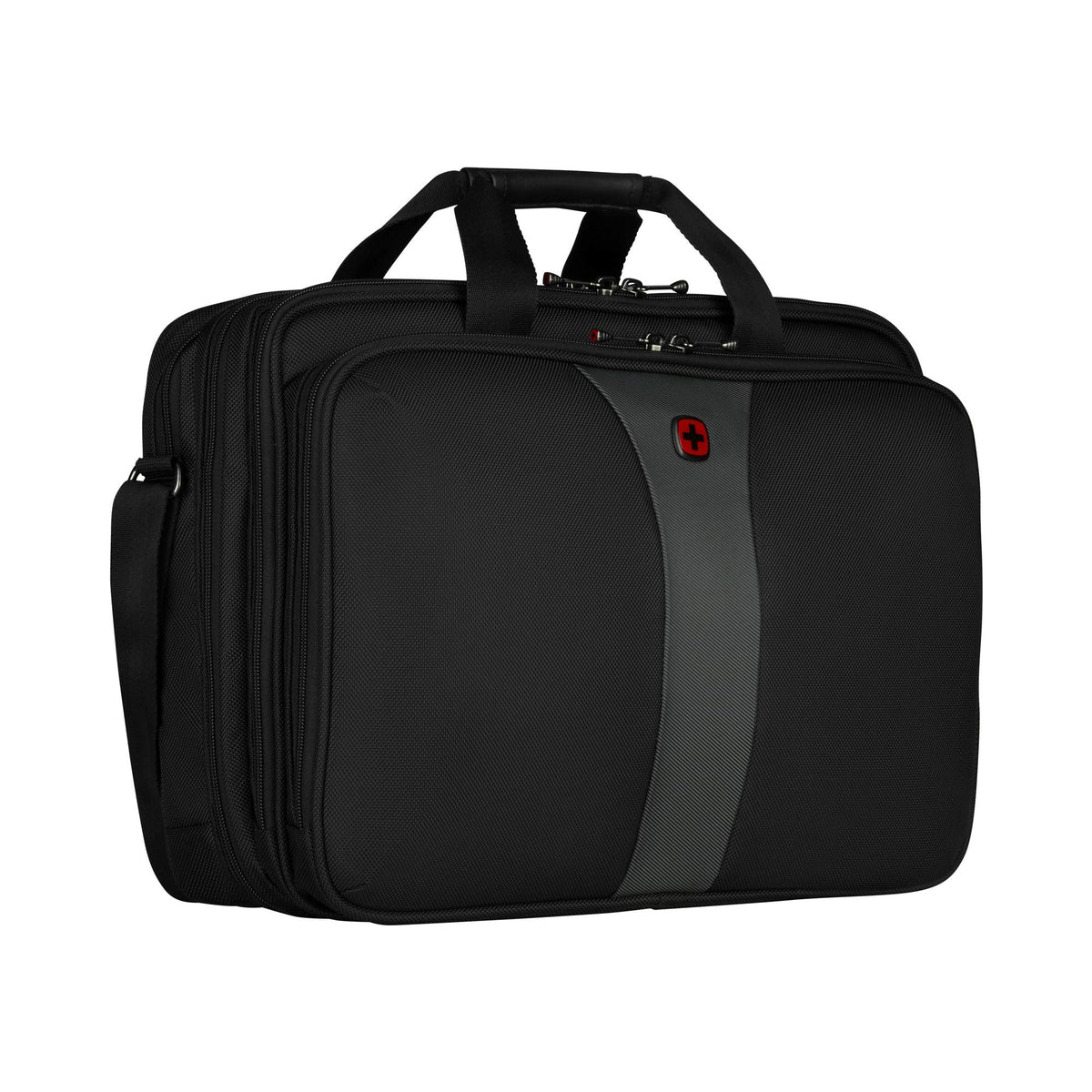 Wenger Legacy laptop case with shoulder strap, notebook up to 17 inches, briefcase, organizer, 26 L, for men and women, office, business travel or uni, black/gray, 600655