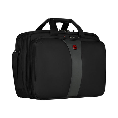 Wenger Legacy laptop case with shoulder strap, notebook up to 17 inches, briefcase, organizer, 26 L, for men and women, office, business travel or uni, black/gray, 600655