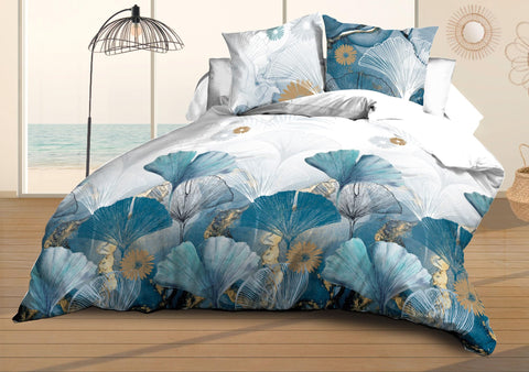 Le linge de Jules Duvet Cover 240 x 260 cm + 2 Pillowcases - Soft and Durable Microfibre - Easy Care - Ginko, Blue