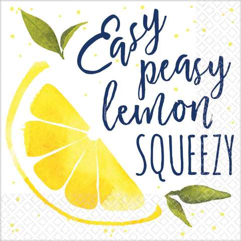 Amscan 502274"Easy Peasy Lemon Squeezy", Beverage Party Napkins, 5" x 5", 16 Ct.,Multicolor