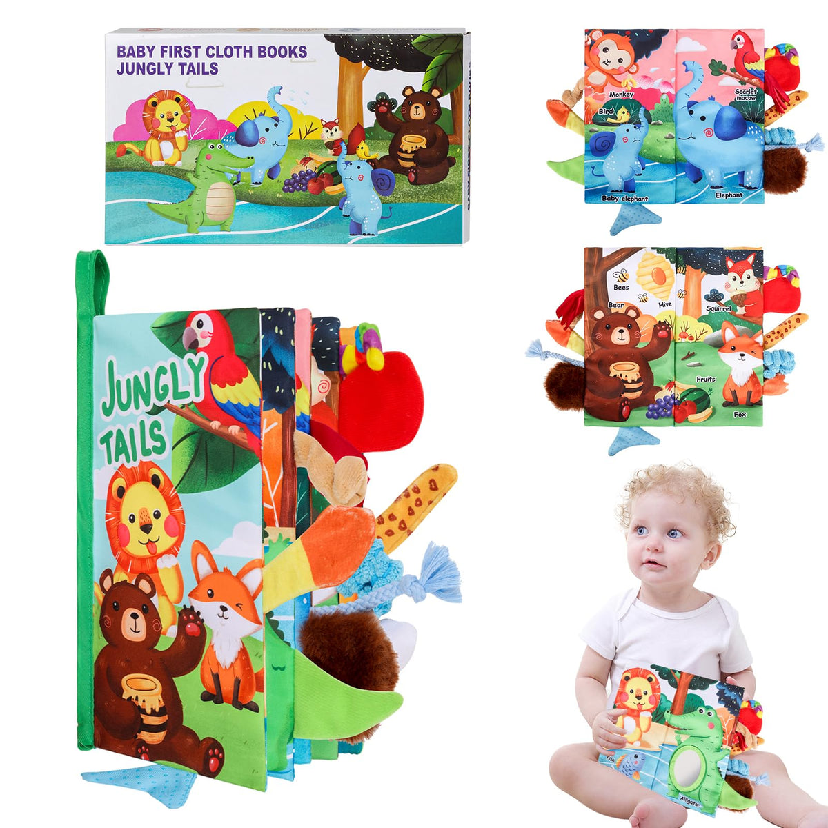 Venditer Baby Book Baby Fabric Book, Baby Sensory Toy 0 Months (Forest)