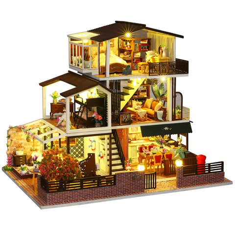 Spilay DIY Miniature Dollhouse Kit with Wooden Furniture,DIY Dollhouse Kit with Dust Proof Cover, Music Box and LED,1:24 Scale Creative Gift for Women Girl Friend Lover (Romantic (loanword))