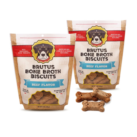 Brutus Broth Dog Biscuits | 15g of Protein in Each Treat | All Natural Dog Treats | Made in USA | Infused with Bone Broth, Glucosamine & Chondroitin for Healthy Joints (Beef, 2-Pack)