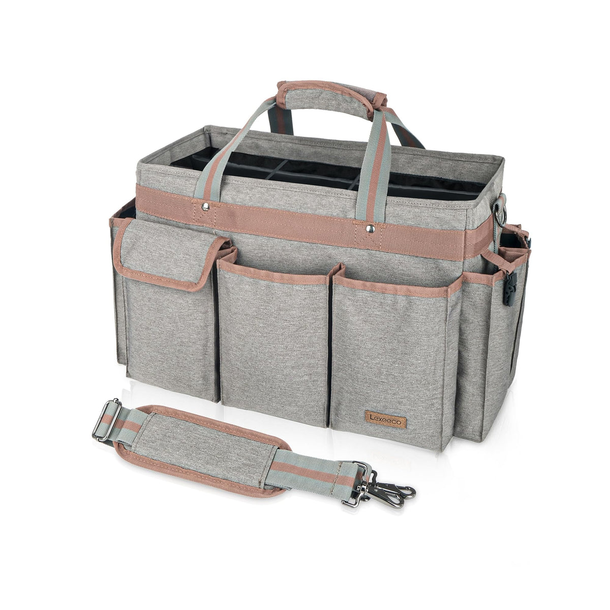 Lexeeco Cleaning Caddy, Cleaning Supplies Organizer with Handles for Cleaning Products Storage, Large Wearable Cleaning Tools Tote Bag for Housekeeping,Car,Home,Kitchen Work (Medium, Grey)