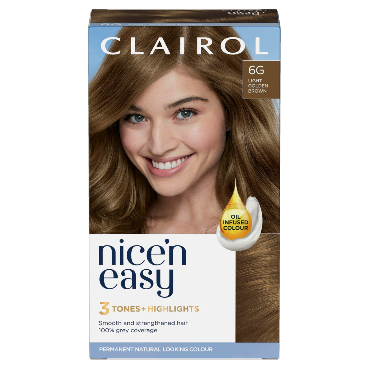 Clairol Nice'n Easy CrÃ¨me, Natural Looking Oil Infused Permanent Hair Dye, 6G Light Golden Brown, 1 Count (Pack of 1)