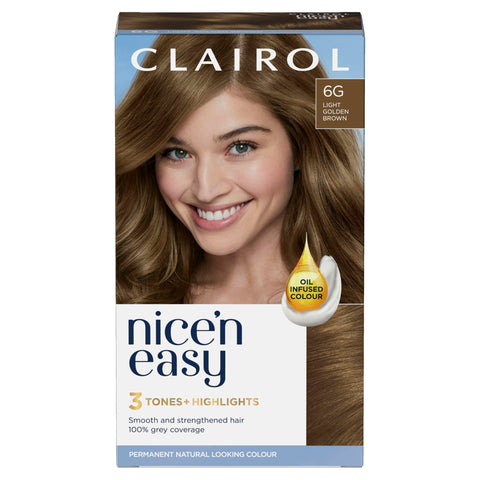 Clairol Nice'n Easy CrÃ¨me, Natural Looking Oil Infused Permanent Hair Dye, 6G Light Golden Brown, 1 Count (Pack of 1)