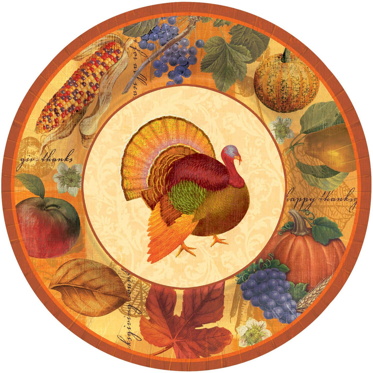 amscan Fall Thanksgiving Scrapbook Large Banquet Plates Celebration Party Harvest 8 Pk