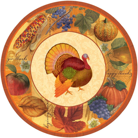 amscan Fall Thanksgiving Scrapbook Large Banquet Plates Celebration Party Harvest 8 Pk
