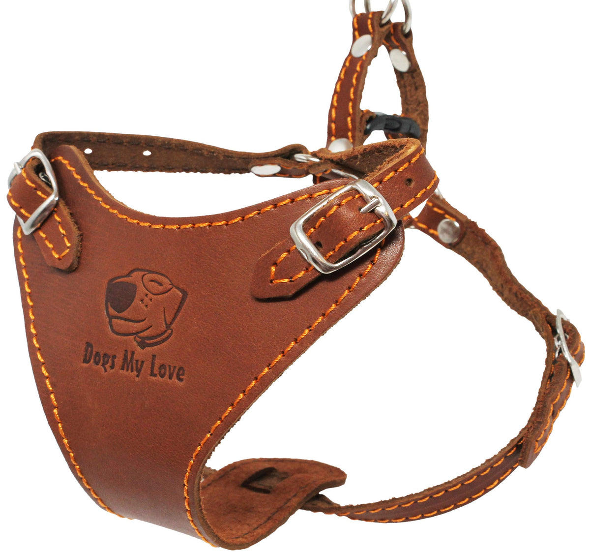 Genuine Leather Dog Harness 14"-17" Chest Adjustable 1/2" Straps Small (Brown)