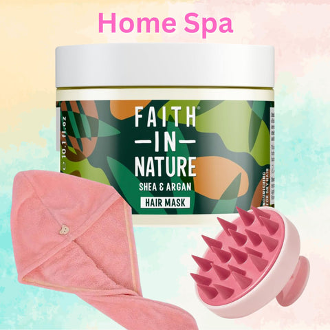 Argan Oil Hair Mask Bundle With Faith in Nature Shea & Argan Hair Mask 300ml and Rab Gifts Hair Wrap and Massage Brush