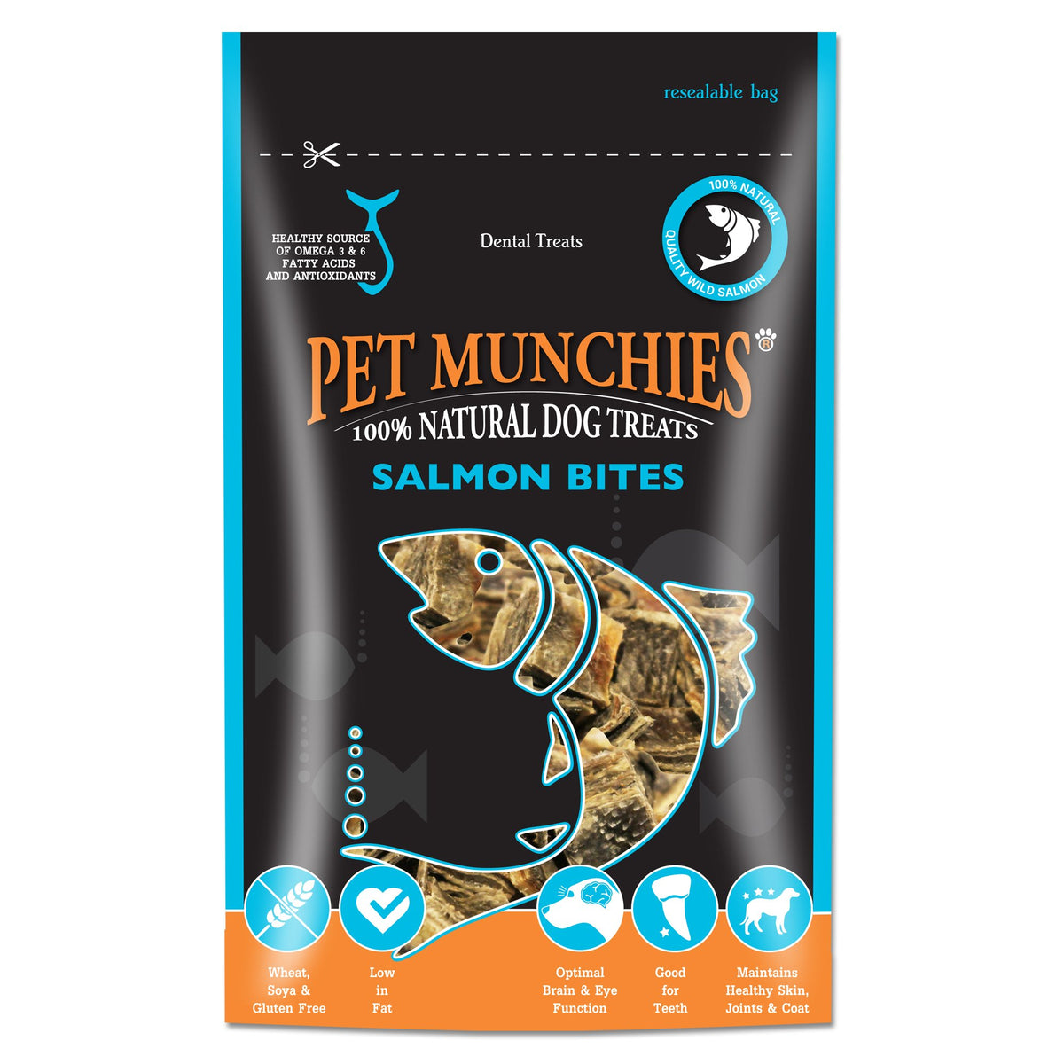 Pet Munchies Salmon Bites Dog Treats, Healthy, Hypoallergenic, Grain Free Chews for Dogs, Made With Natural Quality Wild Salmon Skins 90g