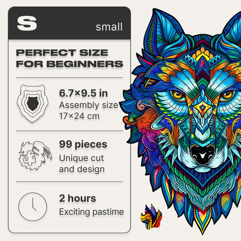 UNIDRAGON Wooden Jigsaw Puzzles - Majestic Wolf, 99 pcs, Small 6.7" ?9.5, Beautiful Gift Package, Unique Shape Best Gift for Adults and Kids