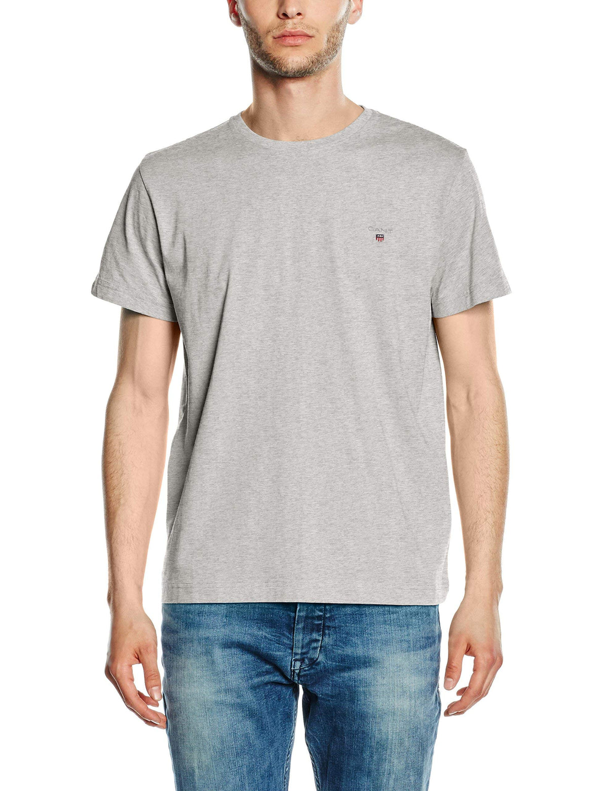 GANT Men's Original Solid Short Sleeve T-Shirt, Grey (Light Grey Melange),Small