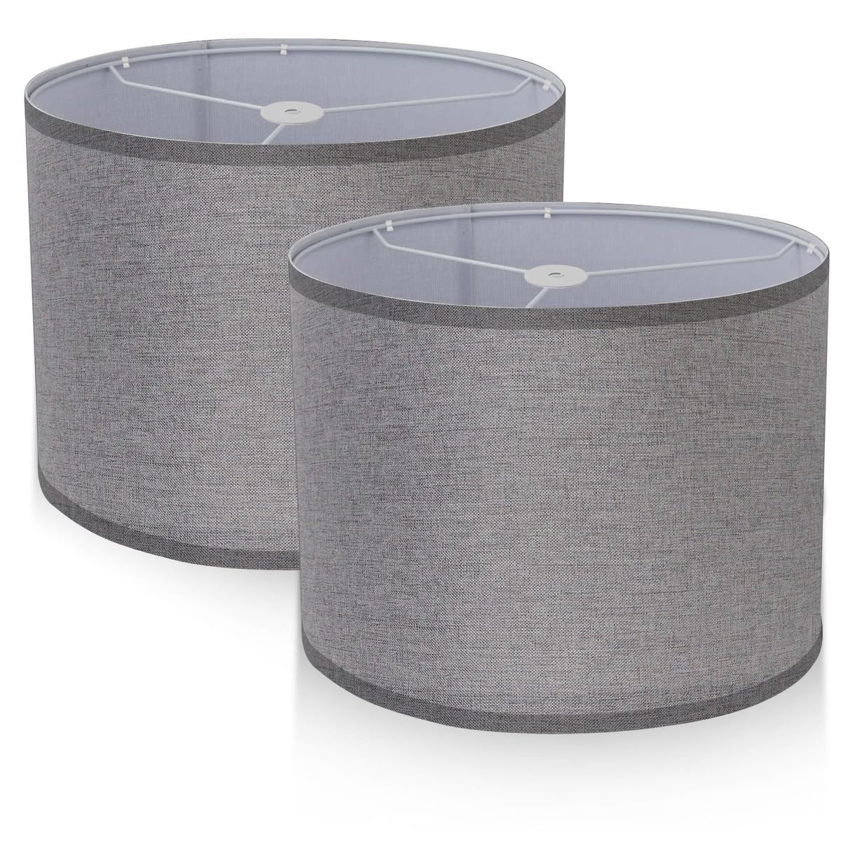 Filltown Lampshade for table lamps, lampshade floor lamp, lampshade pendant lamp, drum lampshade, 12.6 inches diameter x 8.3 inches height, lampshade bedroom, harp not included, pack of 2 - grey
