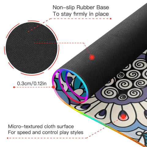 Boho Floral Wireless Charging Mouse Pad for Mobile Phone Extra Large Gaming Mousepad with 13 Lighting Modes Keyboard Mat for Gaming MacBook PC Laptop Desk Office Home
