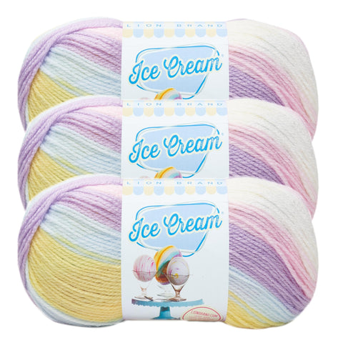 (3 Pack) Lion Brand Yarn Ice Cream Baby Yarn, Cotton Candy