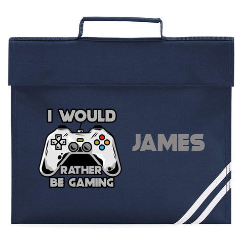 Purple Print House Boys I Would Rather be Gaming Personalised Book Bag - Gaming Back to School Bags for School Boy - Gamer Gaming Quote, French Navy