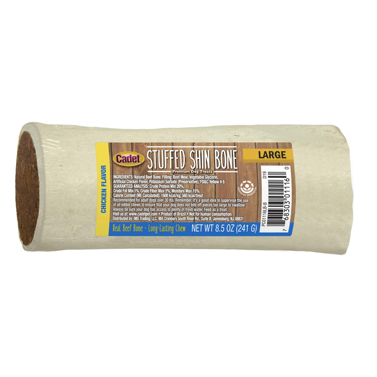 Cadet Stuffed Shin Bone for Dogs - Long-Lasting Chicken Flavored Dog Chew Bone for Aggressive Chewers - Supports Dog Dental Health, Large (1 Count)