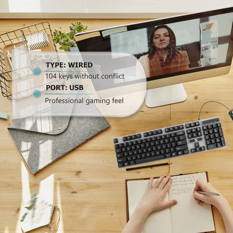 SOLUSTRE Office Keyboard Ergonomic Wired USB Computer Keyboard Wired Keyboard Wired Notebook Gaming Keyboard Wired Computer Keyboard Wired Laptop USB Keyboard Mechanical Keyboard Suite LED