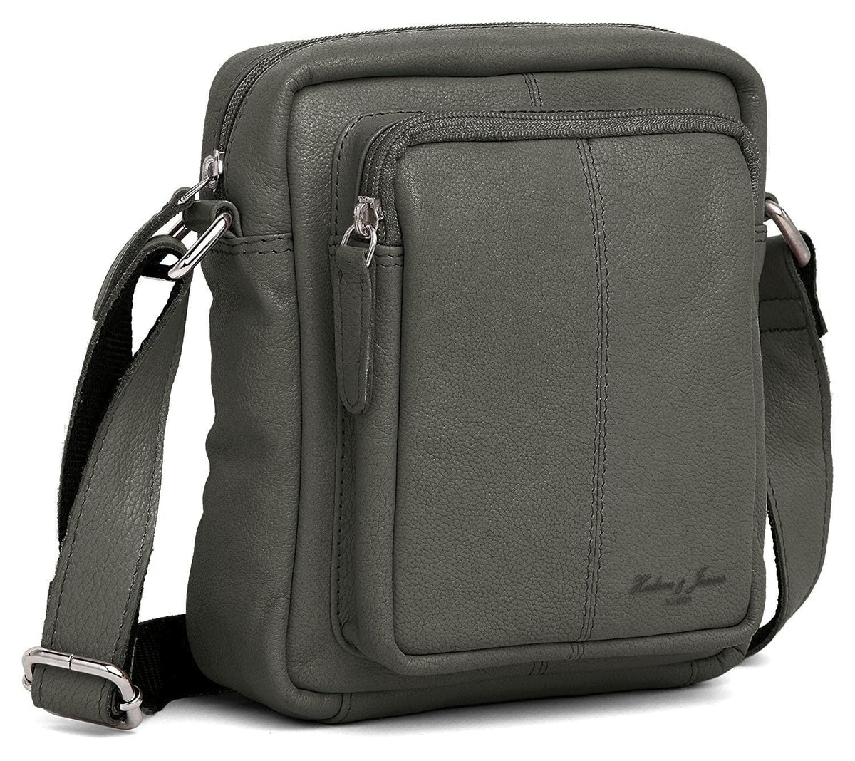 Hudson & James Designer Genuine Real Nappa Leather Handmade Women Ladies Travel Satchel Everyday Crossover Cross body Work Shoulder Handbag Bag (Grey)