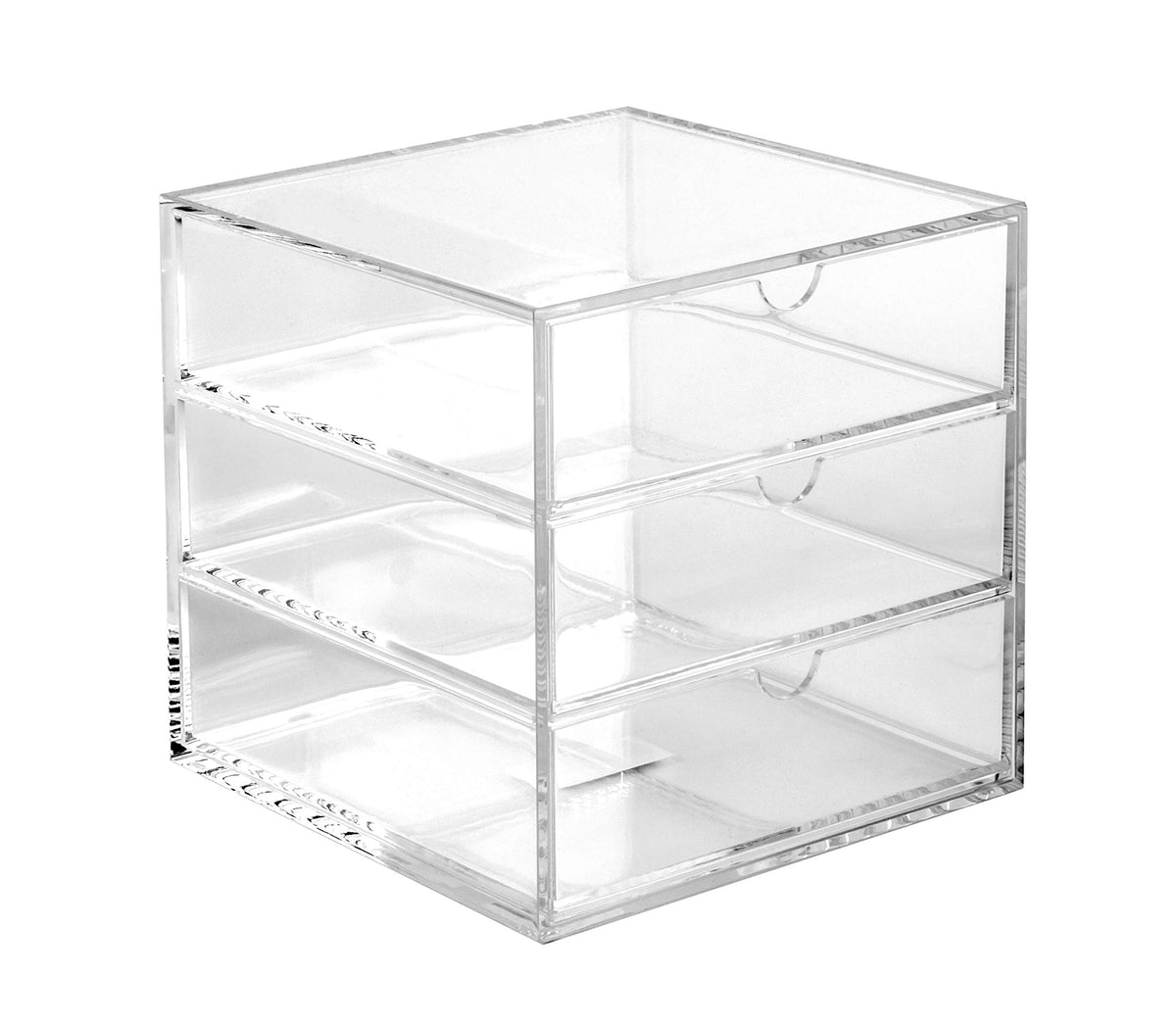 OSCO Clear Acrylic Cube | 3 Drawers | Not A4 Size | Small Item Storage | Stackable | Lego Container | Makeup Container | Jewellery Box | Compact Organiser | 16.5cm x 16.5cm | 6.5 x 6.5 Inch