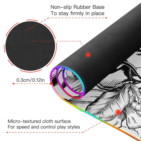 Hibiscus Skull Wireless Charging Mouse Pad for Mobile Phone Extra Large Gaming Mousepad with 13 Lighting Modes Computer Mat for Gaming MacBook PC Laptop Desk Office Home