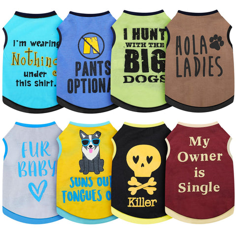 Saintrygo 8 Pieces Dog Shirts Pet Printed Clothes with Funny Letters Summer Pet T Shirts Cool Puppy Breathable Dog Outfit Soft Sweatshirt Cats(Vivid Pattern,Small)