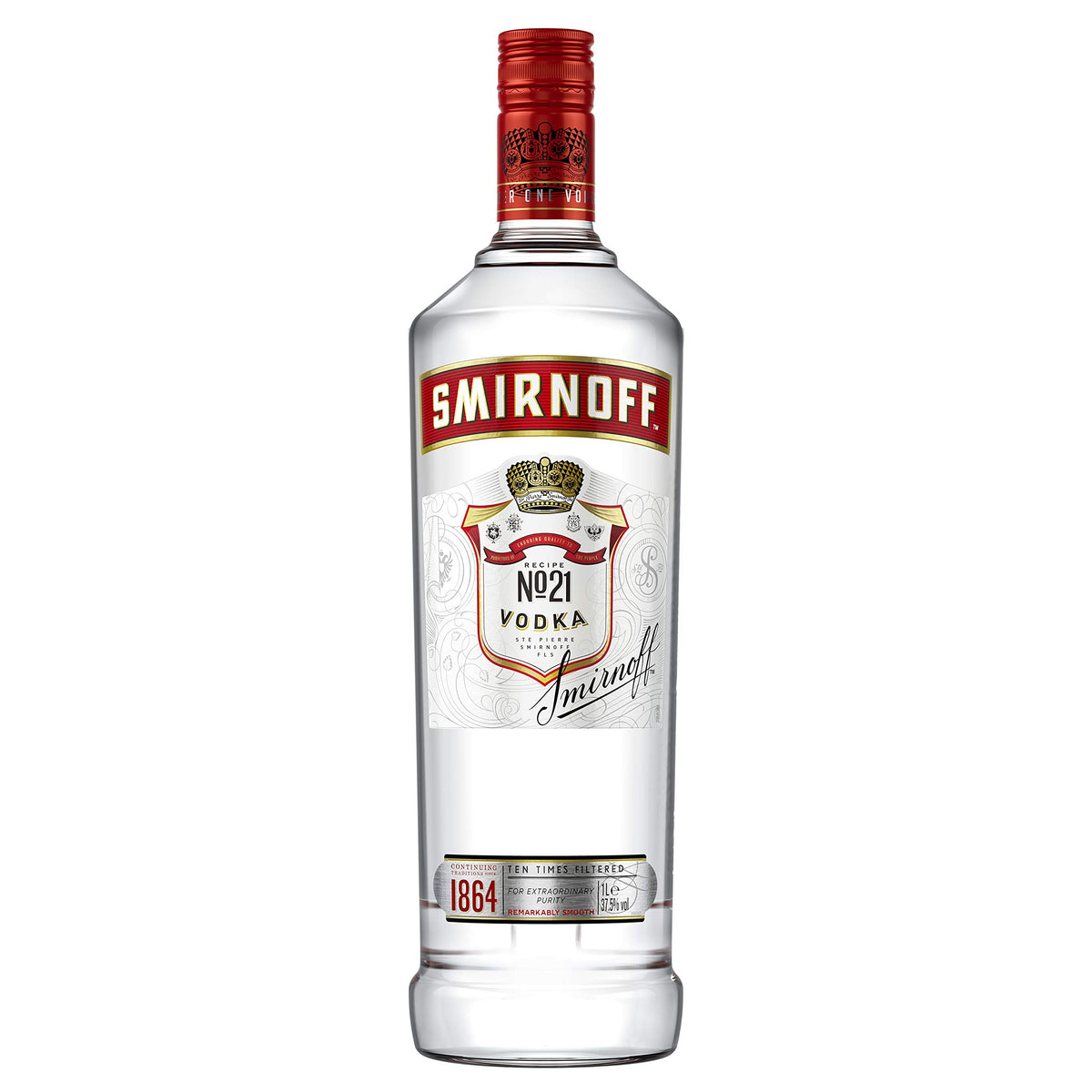 Smirnoff No. 21 Vodka | 37.5% vol | 1L | Triple Distilled & 10 x Filtered | Premium Vodka Made in Great Britain | Smooth with a Hint of Sweetness & Pepper