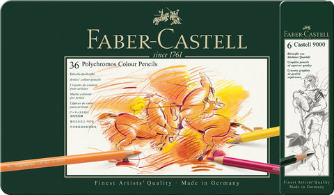 Faber Castel Polychromos Colored Pencils, Set of 36 Colors, Includes Cans, Castel 9000 Pencils, 6 Hardness Design Cans, 110036-ASET
