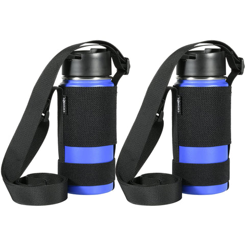 Cosmos Water Bottle Holder Strap Water Bottle Sling Strap Bottle Carrier with Adjustable Shoulder Strap & Elastic Band, Suitable for Sport Gym Hiking Travel Camping (Exclude Bottle) Black (2 Pcs)