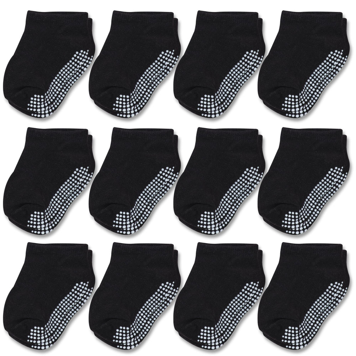 CozyWay Non-Slip Ankle Grip Low Cut Toddler Socks, 12 Pack for Boys and Girls, Black, 3-5 Years Old, Unisex