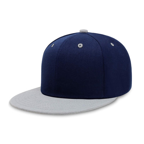 CHOK.LIDS Flat Bill Visor Classic Snapback Hat Blank Adjustable Brim High Top End Trendy Color Style Two Tone Baseball Cap (Navy/Light Grey)