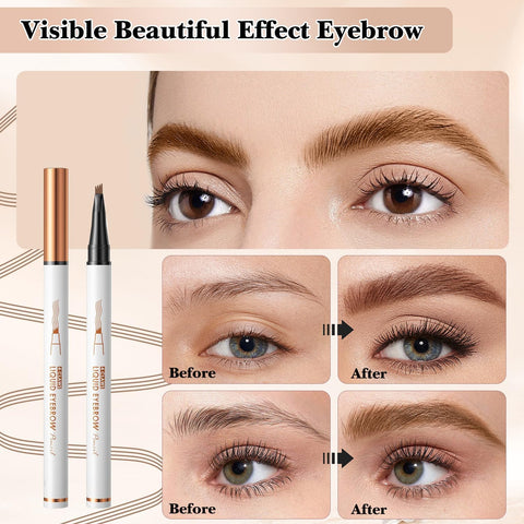 Eyebrow Pencil with 4 Fork Tip,2024 New 3D Microblading Eyebrow Pencil Natural Makeup Fine Stroke Magic Eyebrow Pencil,Long-Lasting Waterproof Natural Eyebrow Pencil Stay on All Day (2PCS-Light Brown)