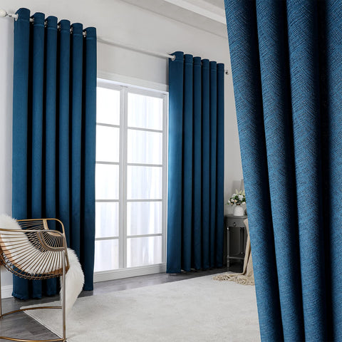 100% Blackout Eyelet Curtains Blue - Thermal Insulated & Noise Reducing, Thick Short Curtains for Kidsroom and Bedroom, Lined Blackout curtains, Room Darkening Curtains, 46 x54 inch 2 Panels