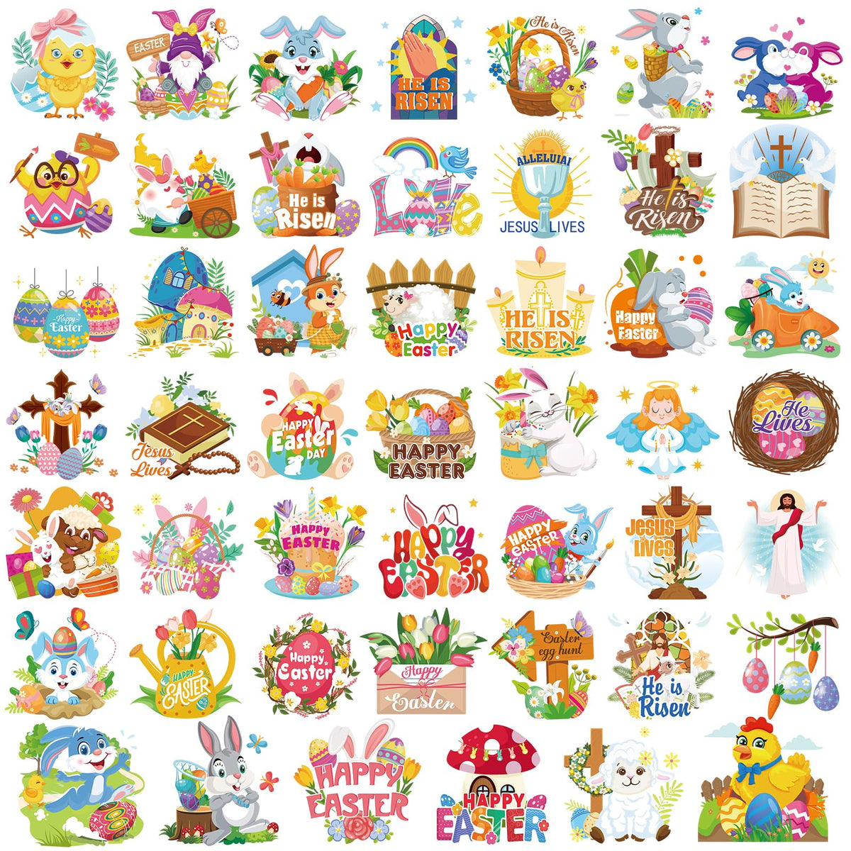 HOWAF 96pcs Easter He is Risen Temporary Tattoos, Religions Christian Easter Temporary Tattoos for Kids, Easter Bunny Egg Tattoos Stickers for Easter Spring Party Favors