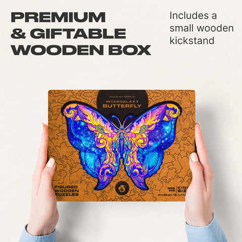 UNIDRAGON Original Wooden Jigsaw Puzzles - Intergalaxy Butterfly, 306 pcs, King Size 16.1"x11.8", Beautiful Gift Package, Unique Shape Best Gift for Adults and Kids