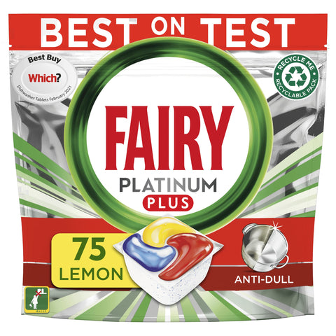 Fairy Platinum Plus All In One Dishwasher Tablets, Lemon, 75 Tablets