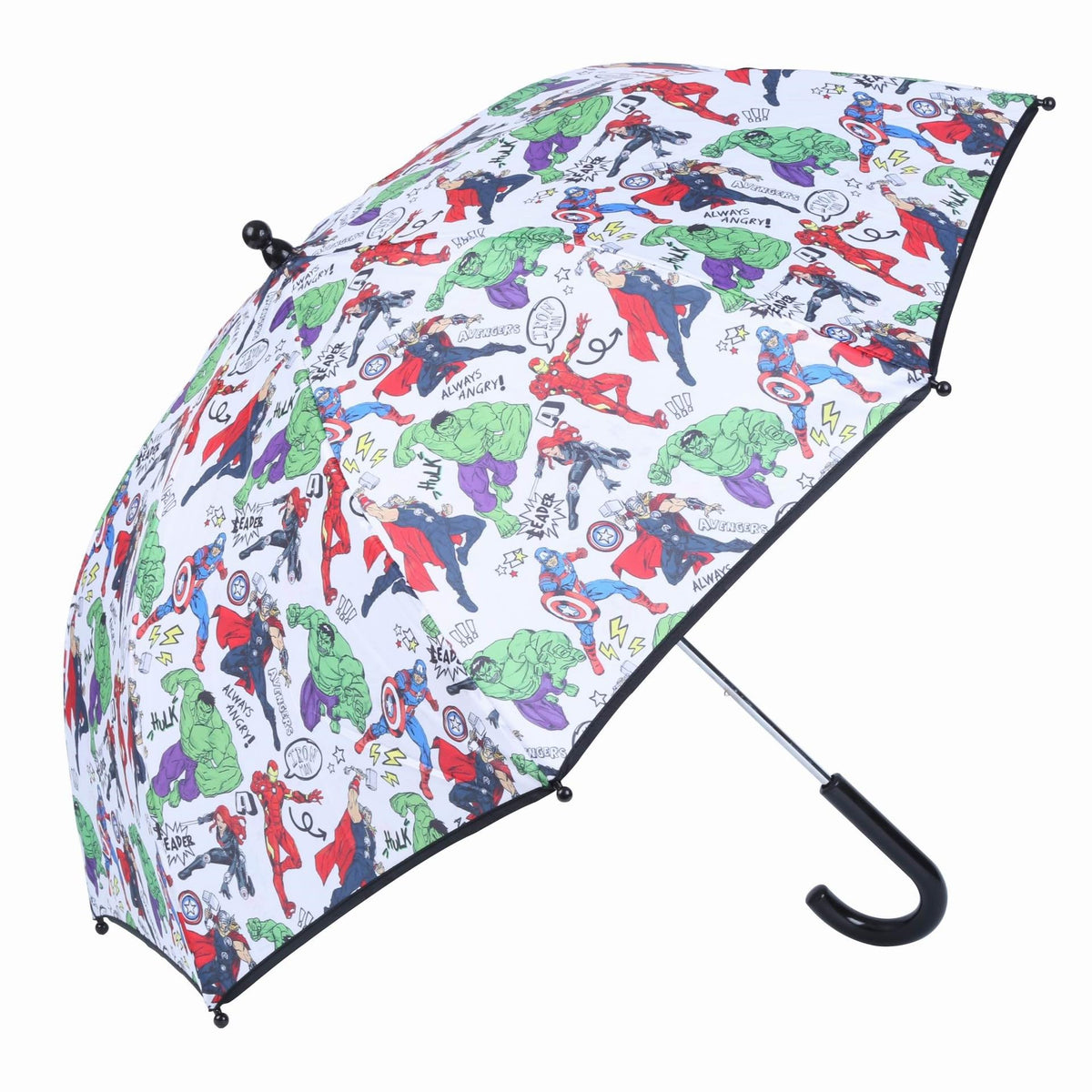 Marvel Disney The Avengers Doodle Cartoon Kids Umbrella - Auto Open Dome Umbrella for Kids - Boys/Girls Graphic Superhero Toddler Umbrella, Red/Green